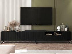 Stojąca szafka RTV Glamour ELPIS Czarny Mat 300 cm na czarnej ramie