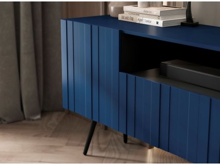 Stojąca szafka RTV Glamour ELPIS Granatowy Mat 300 cm na czarnej ramie