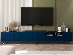 Stojąca szafka RTV Glamour ELPIS Granatowy Mat 300 cm na czarnej ramie