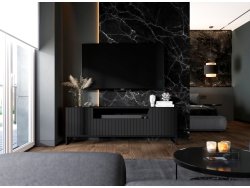 Stojąca szafka RTV Glamour ELPIS Czarny Mat 150 cm na czarnej ramie