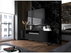 Stojąca szafka RTV Glamour ELPIS Czarny Mat 150 cm na czarnej ramie