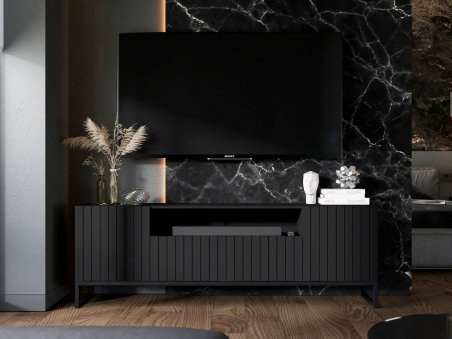 Stojąca szafka RTV Glamour ELPIS Czarny Mat 150 cm na czarnej ramie1