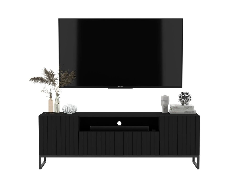 Stojąca szafka RTV Glamour ELPIS Czarny Mat 150 cm na czarnej ramie