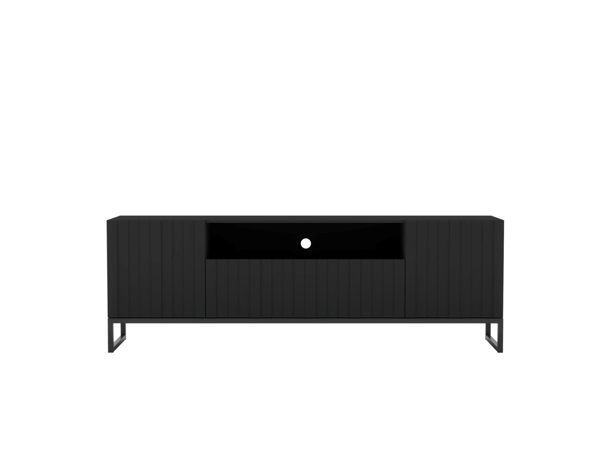 Stojąca szafka RTV Glamour ELPIS Czarny Mat 150 cm na czarnej ramie