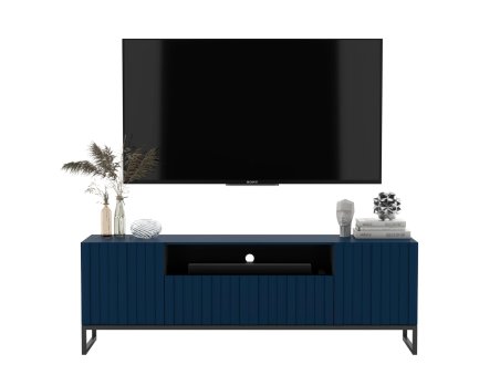 Stojąca szafka RTV Glamour ELPIS Granatowy Mat 150 cm na czarnej ramie