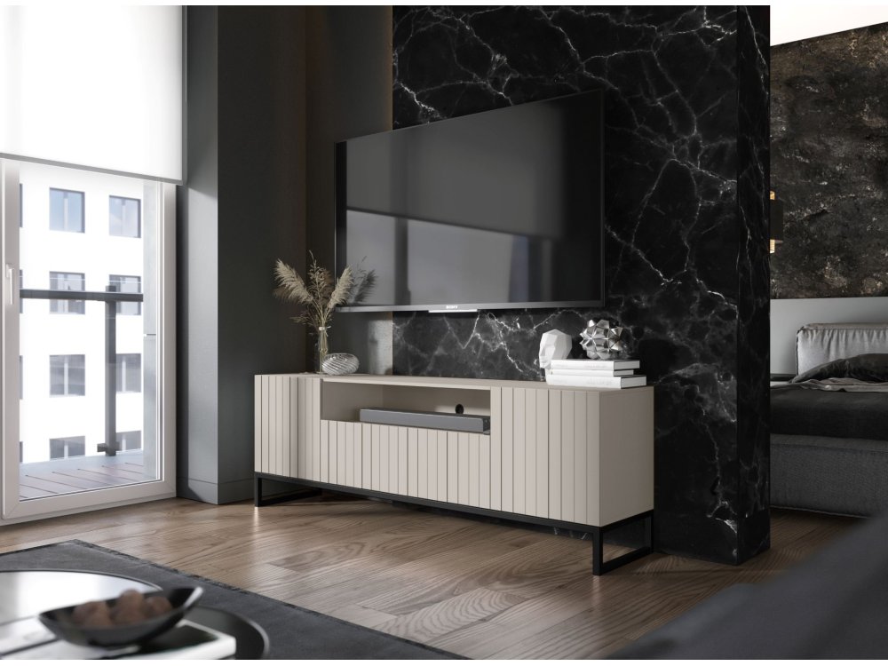 Stojąca szafka RTV Glamour ELPIS Kaszmir Mat 150 cm na czarnej ramie