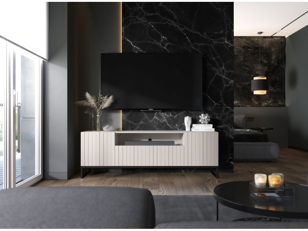 Stojąca szafka RTV Glamour ELPIS Kaszmir Mat 150 cm na czarnej ramie