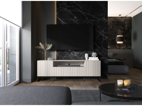 Stojąca szafka RTV Glamour ELPIS Kaszmir Mat 150 cm na czarnej ramie2