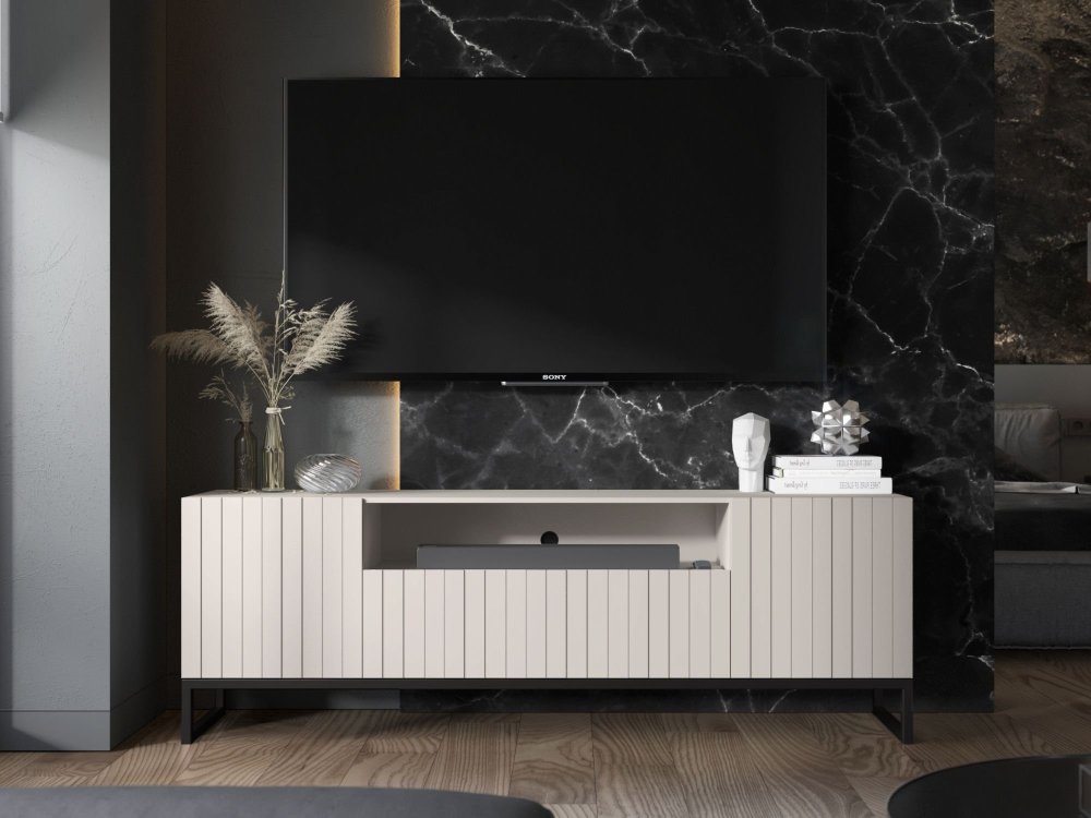 Stojąca szafka RTV Glamour ELPIS Kaszmir Mat 150 cm na czarnej ramie