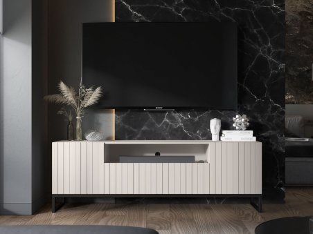 Stojąca szafka RTV Glamour ELPIS Kaszmir Mat 150 cm na czarnej ramie1