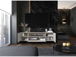 Stojąca szafka RTV Glamour ELPIS Kaszmir Mat 150 cm na czarnej ramie