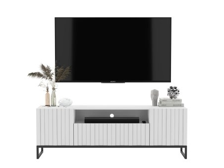 Stojąca szafka RTV Glamour ELPIS Biały Mat 150 cm na czarnej ramie