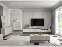 Stojąca szafka RTV Glamour ELPIS Kaszmir Mat 150 cm na czarnej ramie