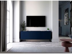 Stojąca szafka RTV Glamour ELPIS Granatowy Mat 150 cm na czarnej ramie