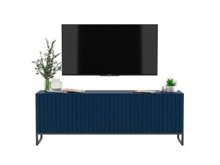 Stojąca szafka RTV Glamour ELPIS Granatowy Mat 150 cm na czarnej ramie