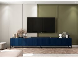 Stojąca szafka RTV Glamour ELPIS Granatowy Mat 150 cm na czarnej ramie