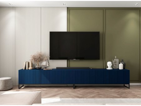 Stojąca szafka RTV Glamour ELPIS Granatowy Mat 150 cm na czarnej ramie