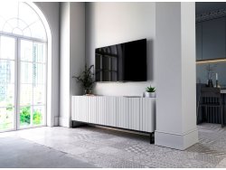 Stojąca szafka RTV Glamour ELPIS Biały Mat 150 cm na czarnej ramie