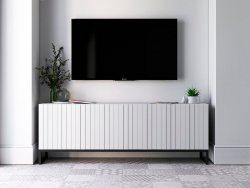 Stojąca szafka RTV Glamour ELPIS Biały Mat 150 cm na czarnej ramie