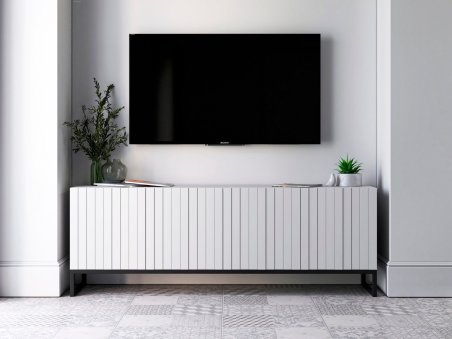 Stojąca szafka RTV Glamour ELPIS Biały Mat 150 cm na czarnej ramie1