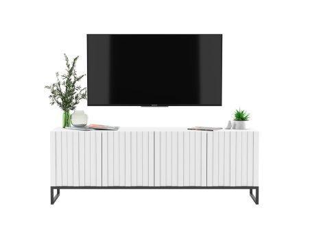 Stojąca szafka RTV Glamour ELPIS Biały Mat 150 cm na czarnej ramie