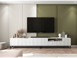 Stojąca szafka RTV Glamour ELPIS Biały Mat 150 cm na czarnej ramie