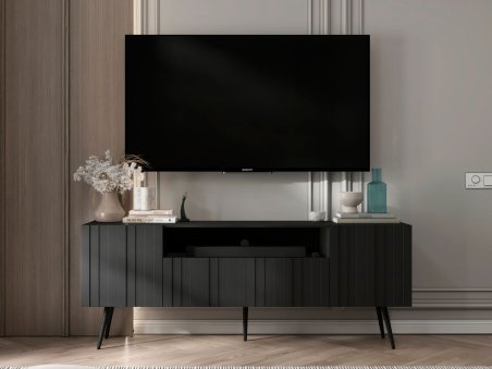 Stojąca szafka RTV Glamour ELPIS Czarny Mat 150 cm na czarnych nóżkach1