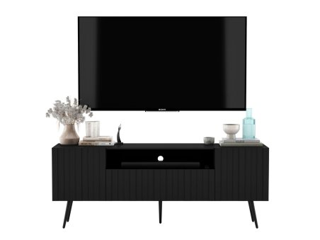 Stojąca szafka RTV Glamour ELPIS Czarny Mat 150 cm na czarnych nóżkach