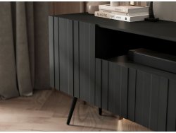 Stojąca szafka RTV Glamour ELPIS Czarny Mat 150 cm na czarnych nóżkach