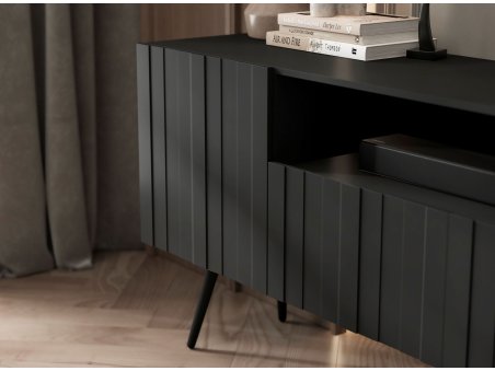 Stojąca szafka RTV Glamour ELPIS Czarny Mat 150 cm na czarnych nóżkach