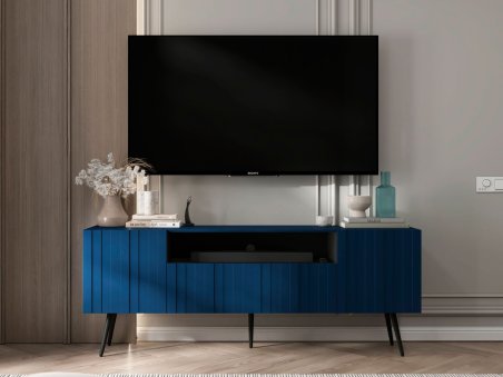 Stojąca szafka RTV Glamour ELPIS Granatowy Mat 150 cm na czarnych nóżkach1