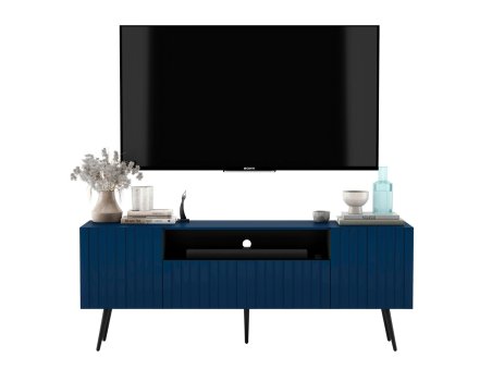 Stojąca szafka RTV Glamour ELPIS Granatowy Mat 150 cm na czarnych nóżkach