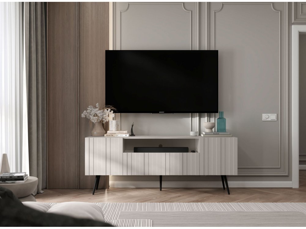 Stojąca szafka RTV Glamour ELPIS Kaszmir Mat 150 cm na czarnych nóżkach