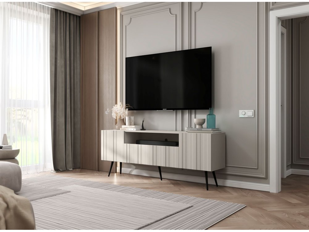 Stojąca szafka RTV Glamour ELPIS Kaszmir Mat 150 cm na czarnych nóżkach