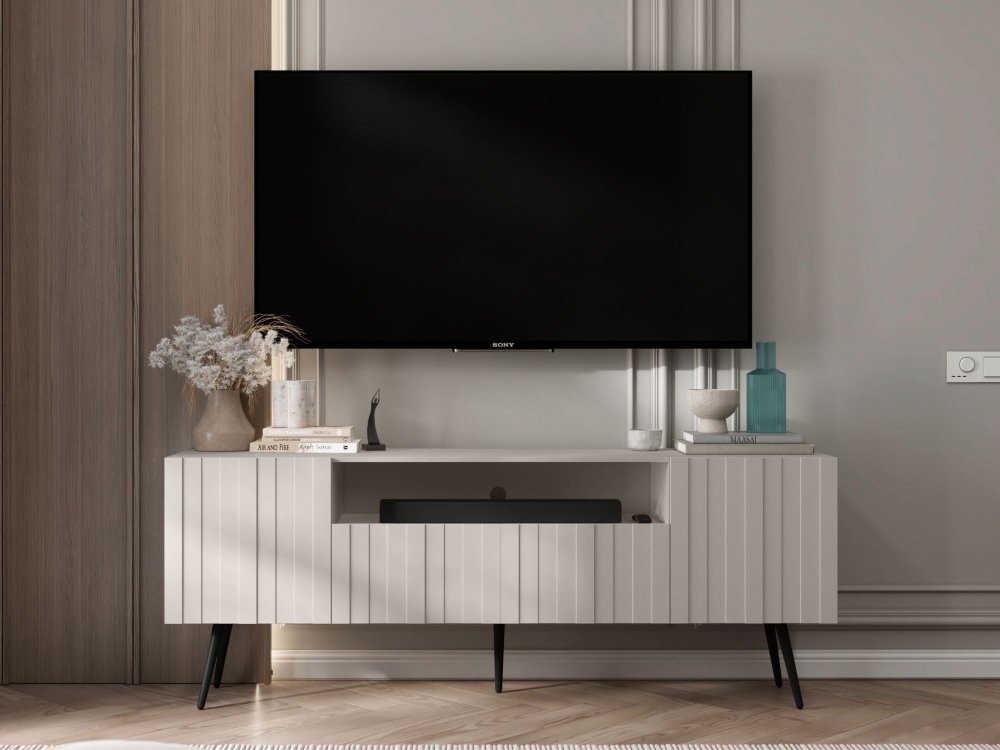 Stojąca szafka RTV Glamour ELPIS Kaszmir Mat 150 cm na czarnych nóżkach