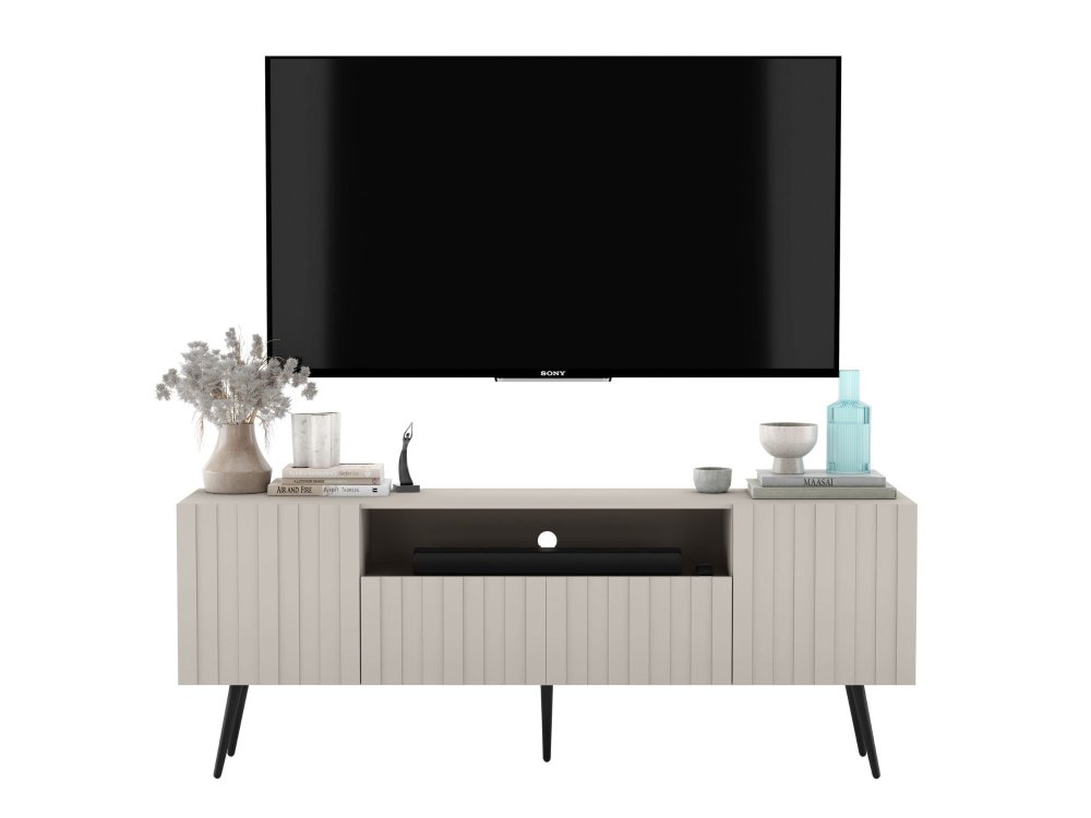 Stojąca szafka RTV Glamour ELPIS Kaszmir Mat 150 cm na czarnych nóżkach