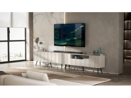 Stojąca szafka RTV Glamour ELPIS Kaszmir Mat 150 cm na czarnych nóżkach