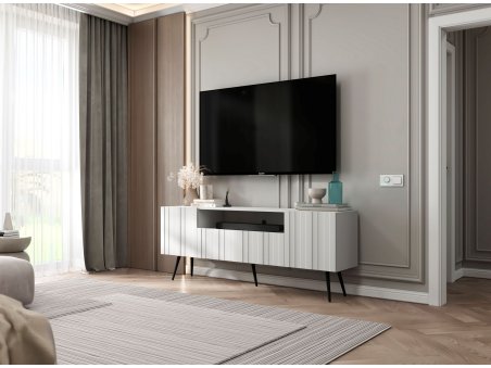 Stojąca szafka RTV Glamour ELPIS Biały Mat 150 cm na czarnych nóżkach3