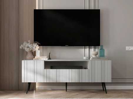 Stojąca szafka RTV Glamour ELPIS Biały Mat 150 cm na czarnych nóżkach1