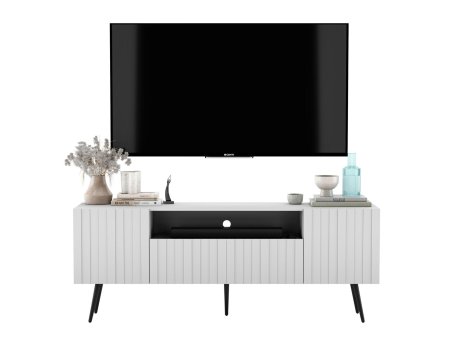 Stojąca szafka RTV Glamour ELPIS Biały Mat 150 cm na czarnych nóżkach