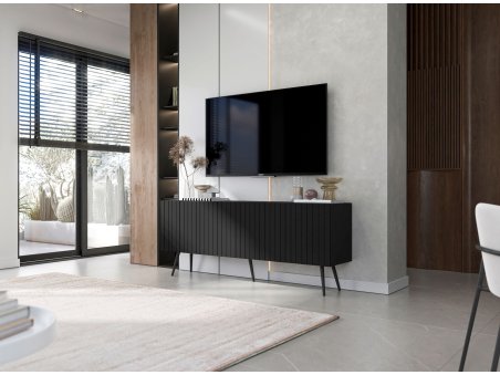 Stojąca szafka RTV Glamour ELPIS Czarny Mat 150 cm na czarnych nóżkach3