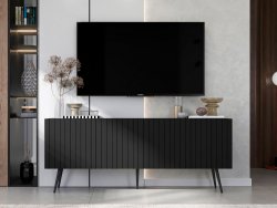 Stojąca szafka RTV Glamour ELPIS Czarny Mat 150 cm na czarnych nóżkach