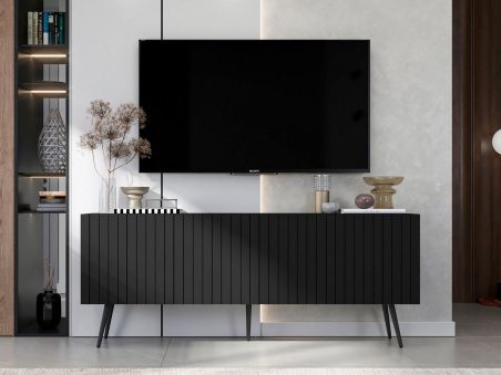 Stojąca szafka RTV Glamour ELPIS Czarny Mat 150 cm na czarnych nóżkach1