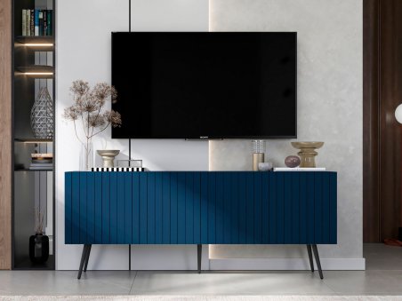 Stojąca szafka RTV Glamour ELPIS Granatowy Mat 150 cm na czarnych nóżkach1