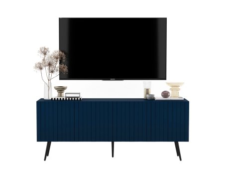 Stojąca szafka RTV Glamour ELPIS Granatowy Mat 150 cm na czarnych nóżkach