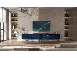 Stojąca szafka RTV Glamour ELPIS Granatowy Mat 150 cm na czarnych nóżkach