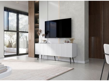 Stojąca szafka RTV Glamour ELPIS Biały Mat 150 cm na czarnych nóżkach3