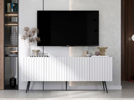 Stojąca szafka RTV Glamour ELPIS Biały Mat 150 cm na czarnych nóżkach1