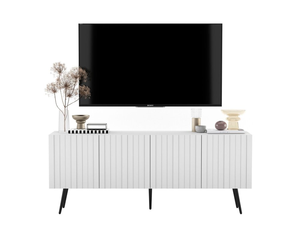 Stojąca szafka RTV Glamour ELPIS Biały Mat 150 cm na czarnych nóżkach