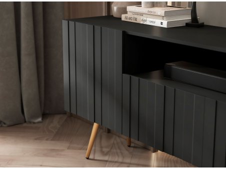 Stojąca szafka RTV Glamour ELPIS Czarny Mat 150 cm na złotych nóżkach